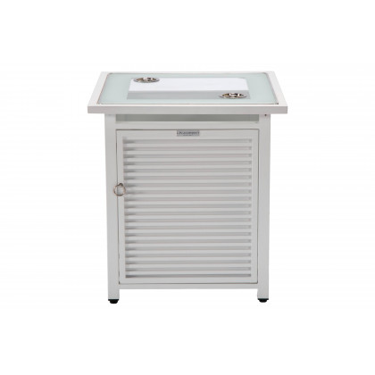 LeisureMod Walbrooke Modern Square Tank Holder Table with Tempered Glass Top and Powder Coated Aluminum Slats - White