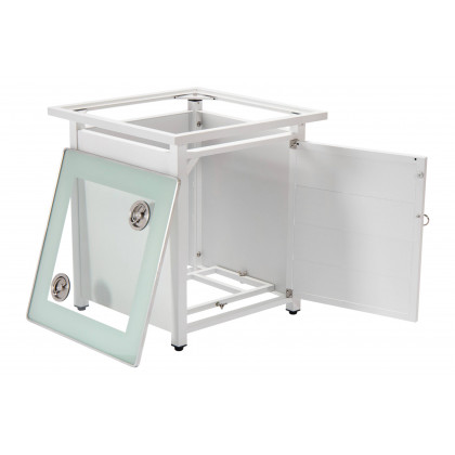 LeisureMod Walbrooke Modern Square Tank Holder Table with Tempered Glass Top and Powder Coated Aluminum Slats - White