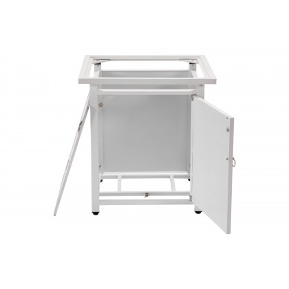 LeisureMod Walbrooke Modern Square Tank Holder Table with Tempered Glass Top and Powder Coated Aluminum Slats - White