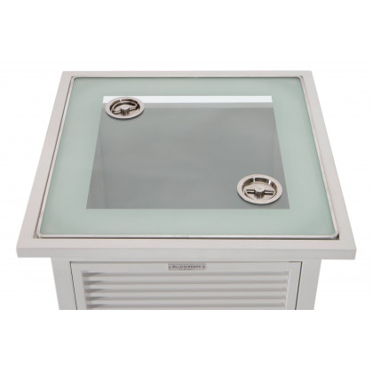 LeisureMod Walbrooke Modern Square Tank Holder Table with Tempered Glass Top and Powder Coated Aluminum Slats - White