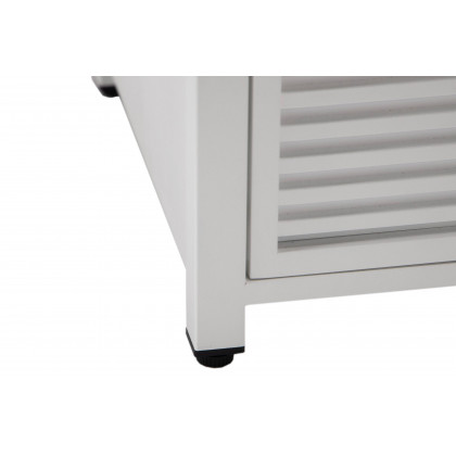 LeisureMod Walbrooke Modern Square Tank Holder Table with Tempered Glass Top and Powder Coated Aluminum Slats - White