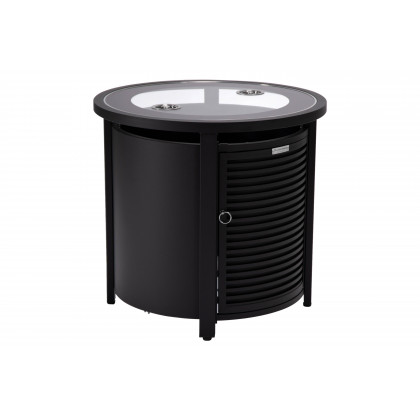 LeisureMod - Walbrooke Modern Round Tank Holder Table with Tempered Glass Top and Powder Coated Aluminum Slats Design