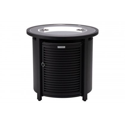 LeisureMod Walbrooke Modern Round Tank Holder Table with Tempered Glass Top and Powder Coated Aluminum Slats Design - Black