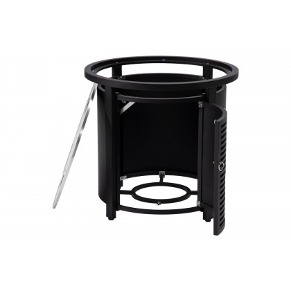 LeisureMod Walbrooke Modern Round Tank Holder Table with Tempered Glass Top and Powder Coated Aluminum Slats Design - Black