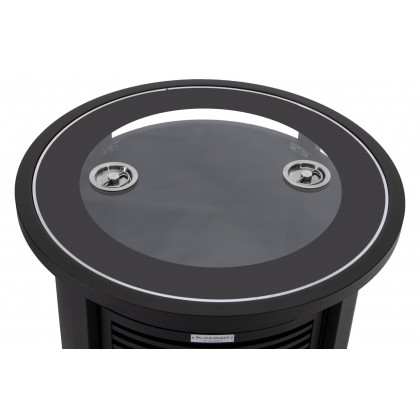 LeisureMod Walbrooke Modern Round Tank Holder Table with Tempered Glass Top and Powder Coated Aluminum Slats Design - Black