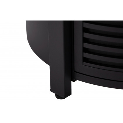 LeisureMod Walbrooke Modern Round Tank Holder Table with Tempered Glass Top and Powder Coated Aluminum Slats Design - Black