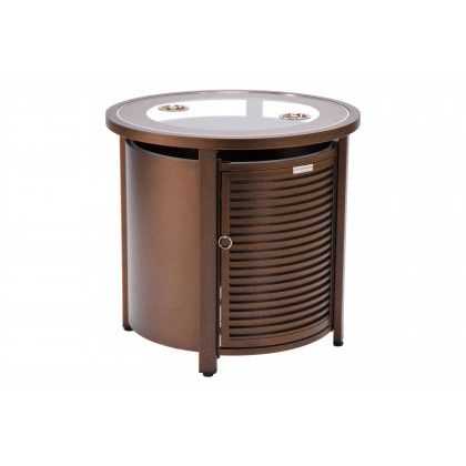 LeisureMod - Walbrooke Modern Round Tank Holder Table with Tempered Glass Top and Powder Coated Aluminum Slats Design