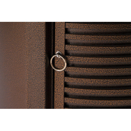 LeisureMod Walbrooke Modern Round Tank Holder Table with Tempered Glass Top and Powder Coated Aluminum Slats Design - Brown