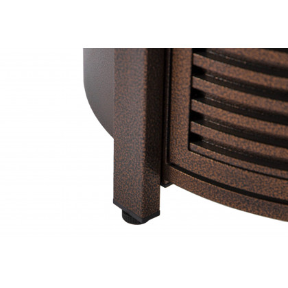 LeisureMod Walbrooke Modern Round Tank Holder Table with Tempered Glass Top and Powder Coated Aluminum Slats Design - Brown