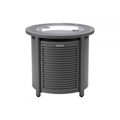 LeisureMod Walbrooke Modern Round Tank Holder Table with Tempered Glass Top and Powder Coated Aluminum Slats Design - Gray