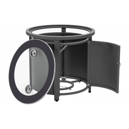 LeisureMod Walbrooke Modern Round Tank Holder Table with Tempered Glass Top and Powder Coated Aluminum Slats Design - Gray