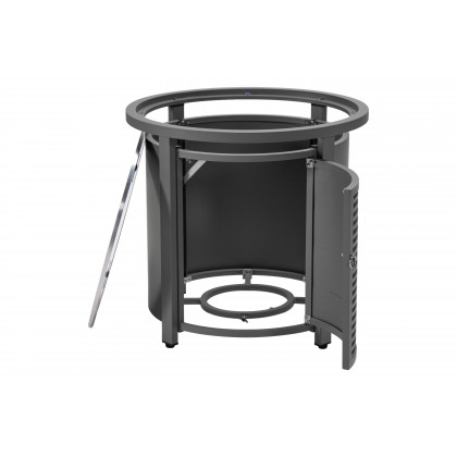 LeisureMod Walbrooke Modern Round Tank Holder Table with Tempered Glass Top and Powder Coated Aluminum Slats Design - Gray