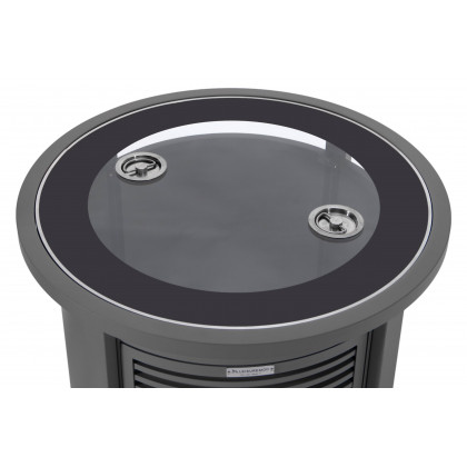 LeisureMod Walbrooke Modern Round Tank Holder Table with Tempered Glass Top and Powder Coated Aluminum Slats Design - Gray