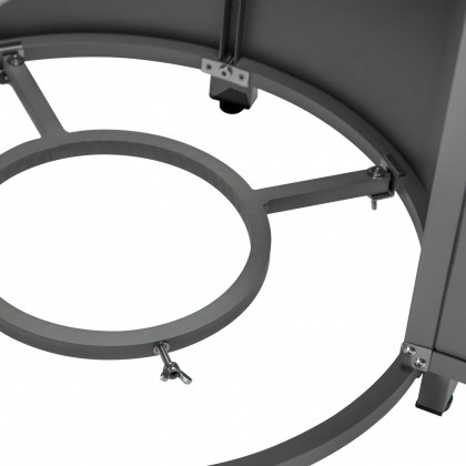 LeisureMod Walbrooke Modern Round Tank Holder Table with Tempered Glass Top and Powder Coated Aluminum Slats Design - Gray