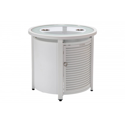LeisureMod - Walbrooke Modern Round Tank Holder Table with Tempered Glass Top and Powder Coated Aluminum Slats Design