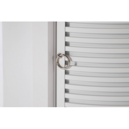 LeisureMod Walbrooke Modern Round Tank Holder Table with Tempered Glass Top and Powder Coated Aluminum Slats Design - White