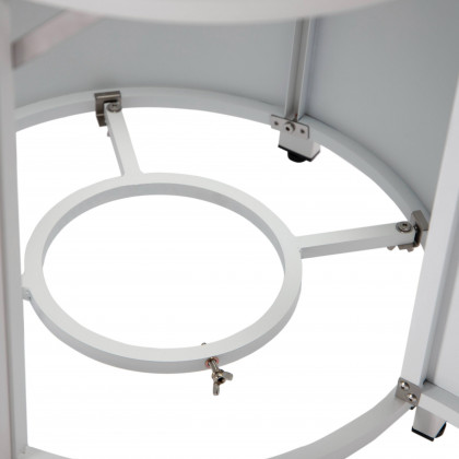 LeisureMod Walbrooke Modern Round Tank Holder Table with Tempered Glass Top and Powder Coated Aluminum Slats Design - White