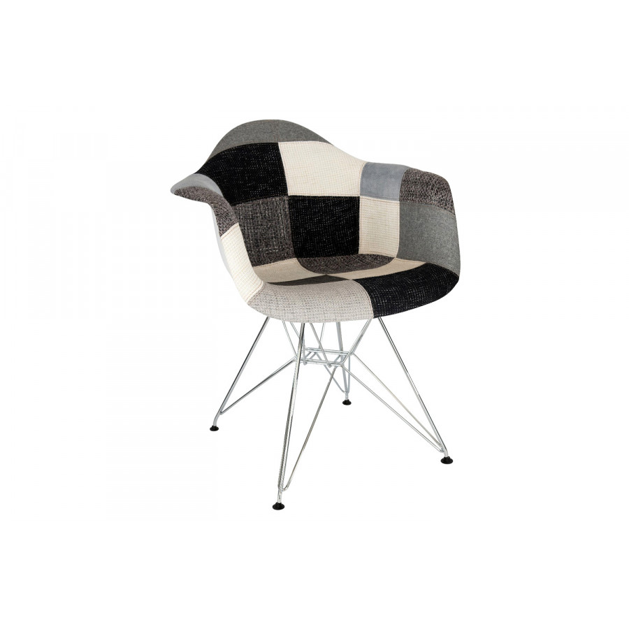 LeisureMod Willow Fabric Eiffel Accent Chair with Chrome Base - Patchwork