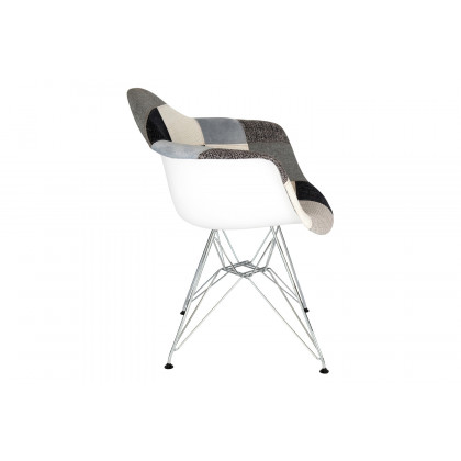 LeisureMod Willow Fabric Eiffel Accent Chair with Chrome Base - Patchwork
