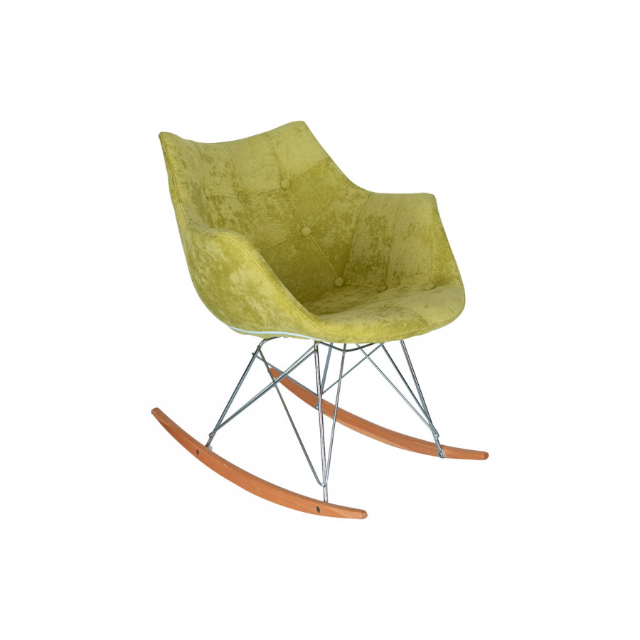 LeisureMod Willow Velvet Eiffel Base Rocking Chair - Lemon Green