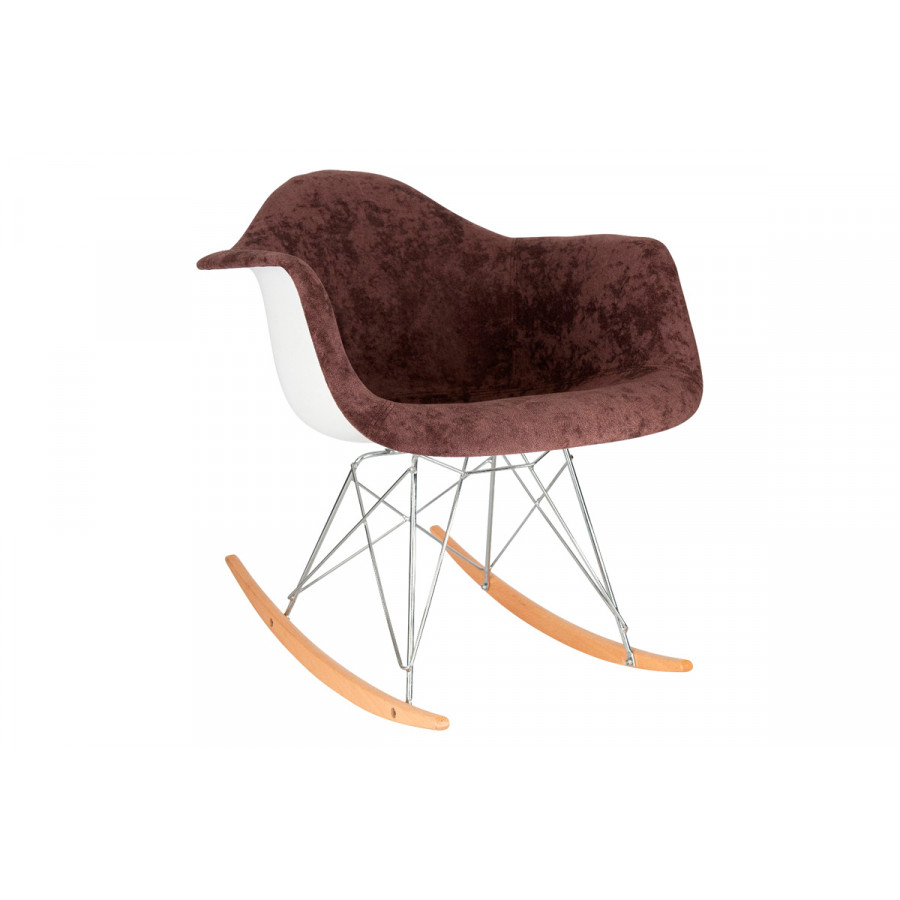 LeisureMod Wilson Velvet Eiffel Base Rocking Chair - Coffee Brown
