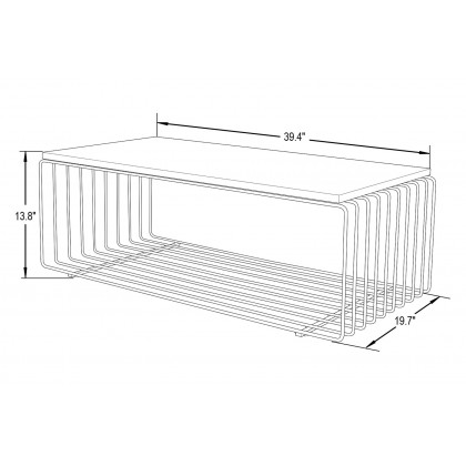 LeisureMod Walden Rectangular Coffee Table Powder Coated Steel Frame - Black