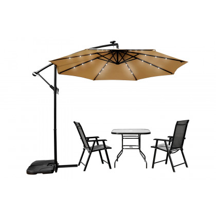 LeisureMod Willry Modern Outdoor 10 Ft Offset Cantilever Hanging Patio Umbrella with Solar Powered Led - Beige