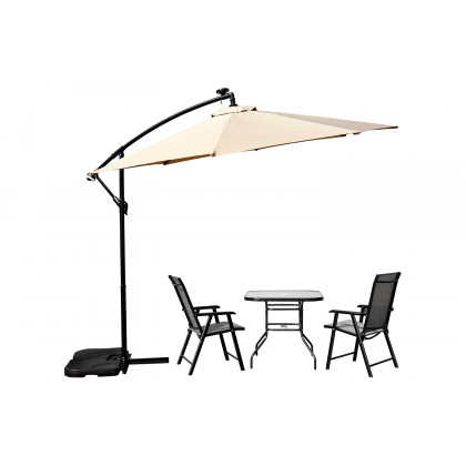 LeisureMod Willry Modern Outdoor 10 Ft Offset Cantilever Hanging Patio Umbrella with Solar Powered Led - Beige