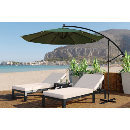 LeisureMod Willry Modern Outdoor 10 Ft Offset Cantilever Hanging Patio Umbrella with Solar Powered Led - Green