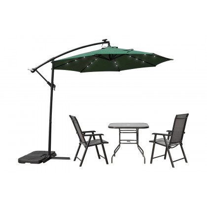 LeisureMod Willry Modern Outdoor 10 Ft Offset Cantilever Hanging Patio Umbrella with Solar Powered Led - Green