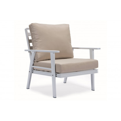 LeisureMod Walbrooke Modern White Patio Conversation With Square Fire Pit & Tank Holder - Beige
