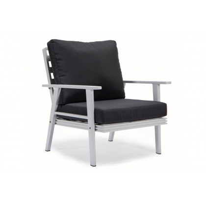 LeisureMod Walbrooke Modern White Patio Conversation With Square Fire Pit & Tank Holder - Charcoal