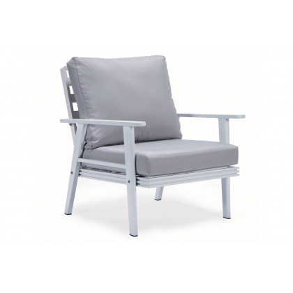 LeisureMod Walbrooke Modern White Patio Conversation With Square Fire Pit & Tank Holder - Light Gray