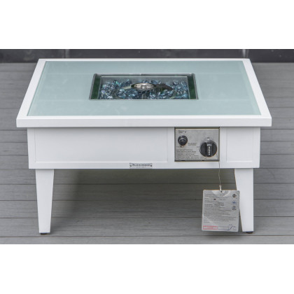 LeisureMod Walbrooke Modern White Patio Conversation With Square Fire Pit & Tank Holder - Navy Blue