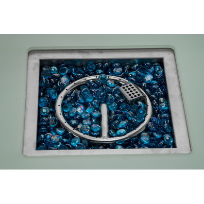 LeisureMod Walbrooke Modern White Patio Conversation With Square Fire Pit & Tank Holder - Navy Blue