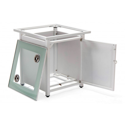 LeisureMod Walbrooke Modern White Patio Conversation With Square Fire Pit & Tank Holder - Red