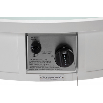 LeisureMod Walbrooke Modern White Patio Conversation With Round Fire Pit & Tank Holder - Gray