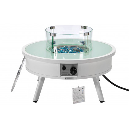 LeisureMod Walbrooke Modern Outdoor Round Fire Pit Table with Powder-Coated Aluminum Frame - White