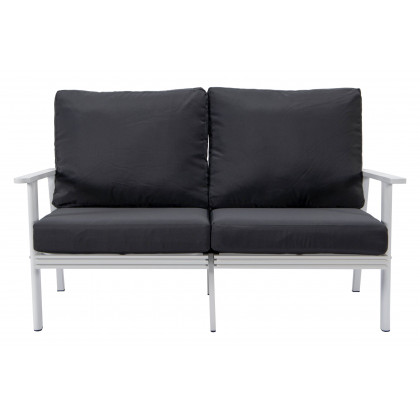 LeisureMod Walbrooke Modern Outdoor Patio Loveseat with White Aluminum Frame and Removable Cushions - Charcoal