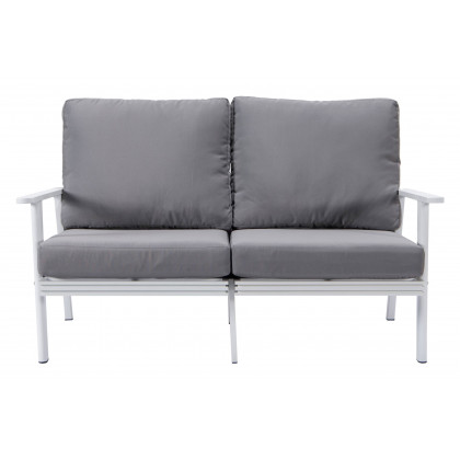 LeisureMod Walbrooke Modern Outdoor Patio Loveseat with White Aluminum Frame and Removable Cushions - Gray