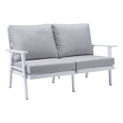 LeisureMod - Walbrooke Modern Outdoor Patio Loveseat with White Aluminum Frame and Removable Cushions