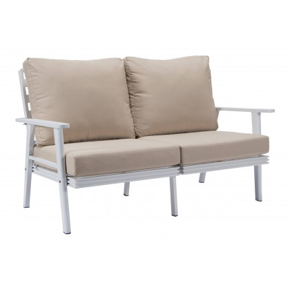 LeisureMod Walbrooke Modern 3-Piece Outdoor Patio Set with White Aluminum Frame - Beige