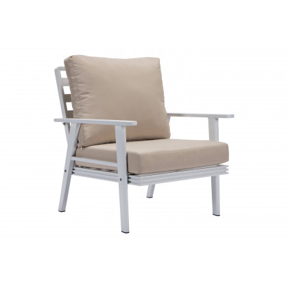 LeisureMod Walbrooke Modern 3-Piece Outdoor Patio Set with White Aluminum Frame - Beige