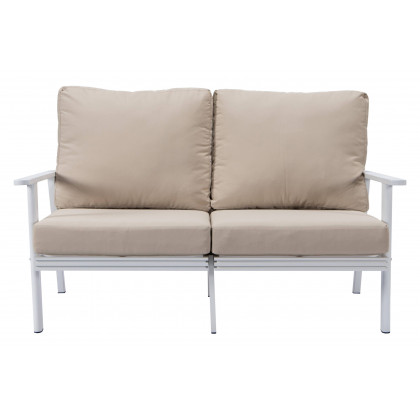 LeisureMod Walbrooke Modern 3-Piece Outdoor Patio Set with White Aluminum Frame - Beige