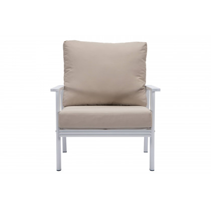 LeisureMod Walbrooke Modern 3-Piece Outdoor Patio Set with White Aluminum Frame - Beige