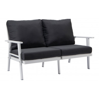 LeisureMod Walbrooke Modern 3-Piece Outdoor Patio Set with White Aluminum Frame - Charcoal