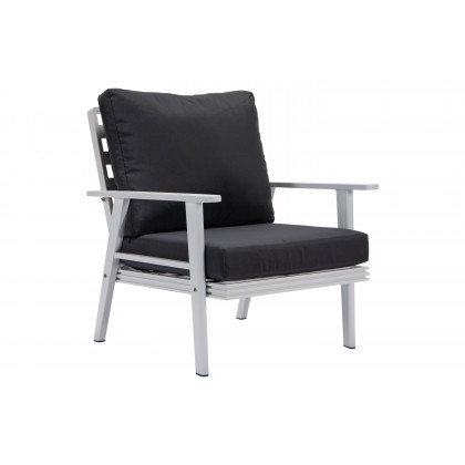 LeisureMod Walbrooke Modern 3-Piece Outdoor Patio Set with White Aluminum Frame - Charcoal