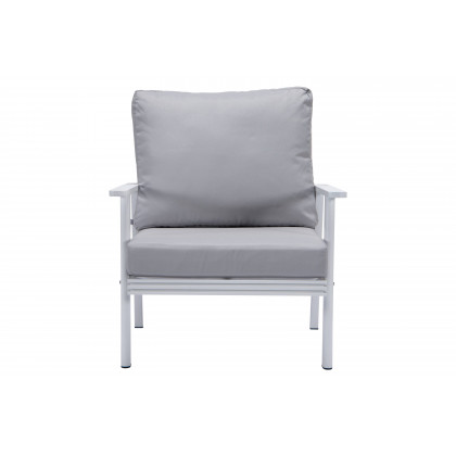 LeisureMod Walbrooke Modern 3-Piece Outdoor Patio Set with White Aluminum Frame - Light Gray