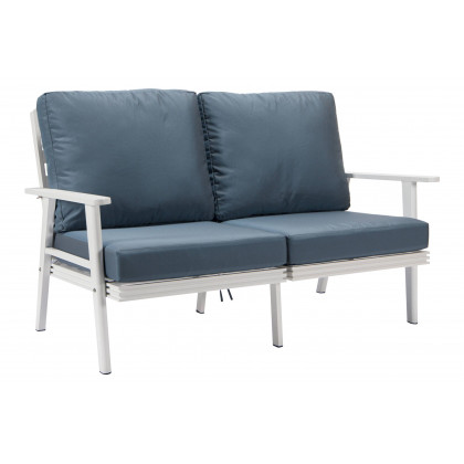 LeisureMod Walbrooke Modern 3-Piece Outdoor Patio Set with White Aluminum Frame - Navy Blue