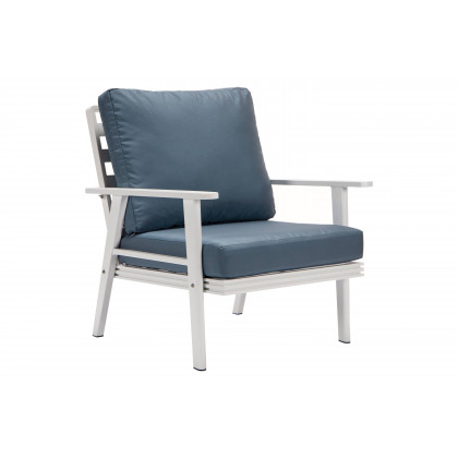 LeisureMod Walbrooke Modern 3-Piece Outdoor Patio Set with White Aluminum Frame - Navy Blue